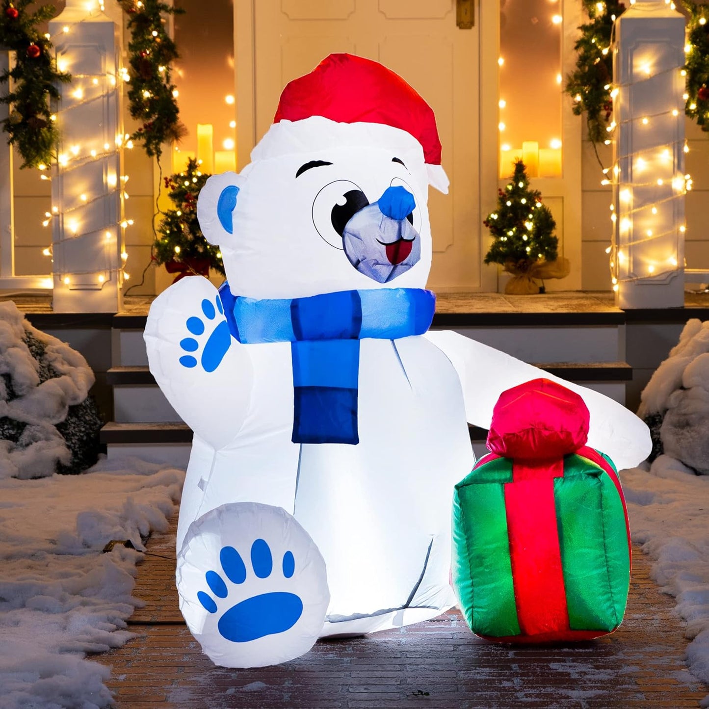 Joyfy 4 ft Christmas Inflatables Polar Bear,Polar Bear Christmas Blow Ups Outdoor Yard Decorations with Built-in LEDs for Holiday Party Garden Lawn Decor