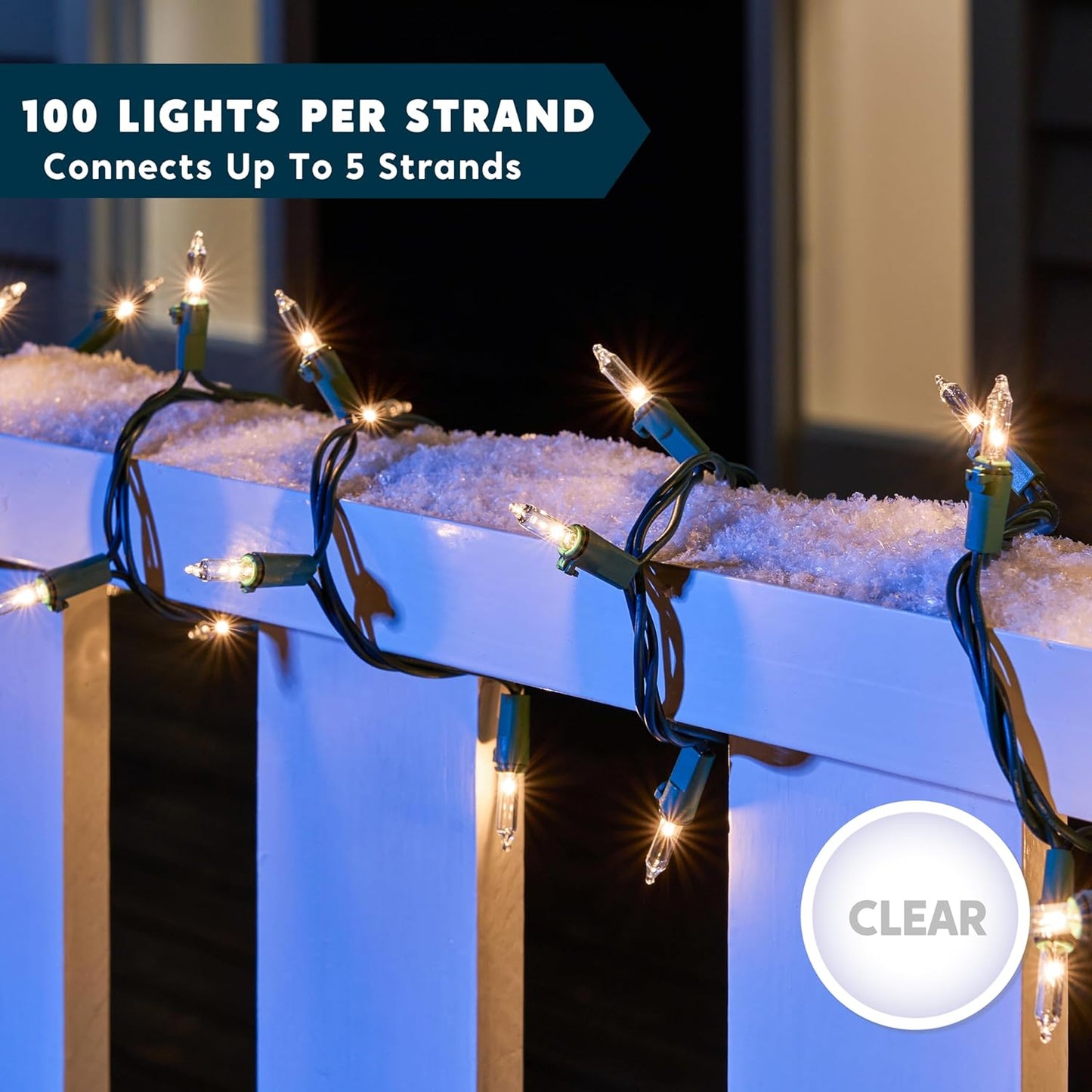SYNCFUN Clear Christmas Lights,21.5FT 100-Count Led Warm White Christmas String Lights,Connectable Green Wire Xmas Tree Lights for Indoor Outdoor Christmas Decorations Holiday Party Decor