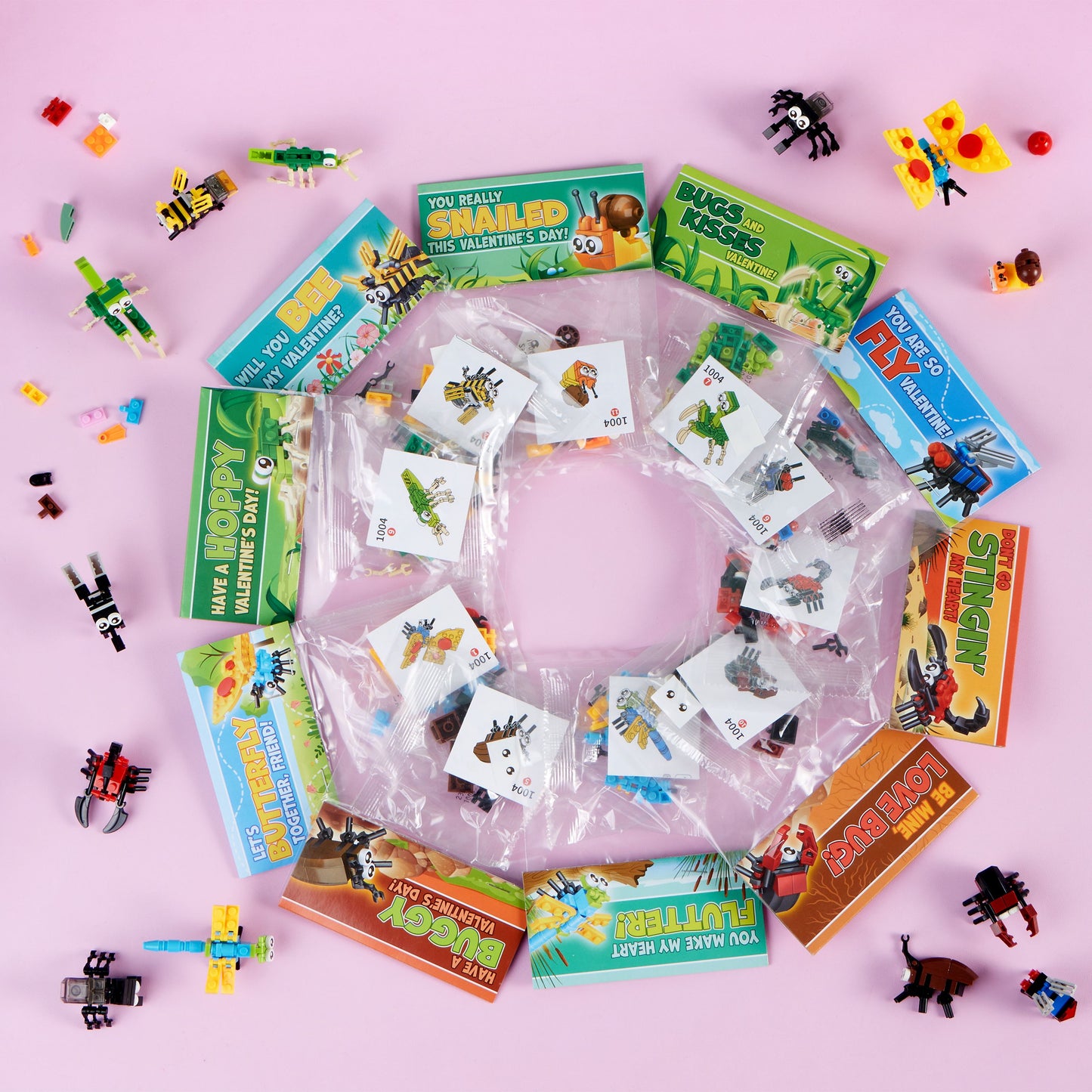 24 Packs Valentines Party Gift Cards with Building for Valentine Party Favor, Kids Classroom Exchange, Prize Supplies, Valentine’s Gifts Exchange School Rewards