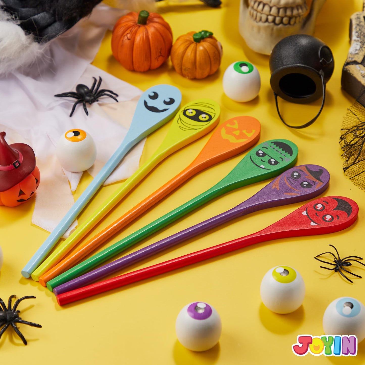 Joyfy 6 Packs Halloween Spoons Game Set,Eyeballs and Spoons Race Party Favors for Kids,Halloween Prizes,Halloween Activities for Kids