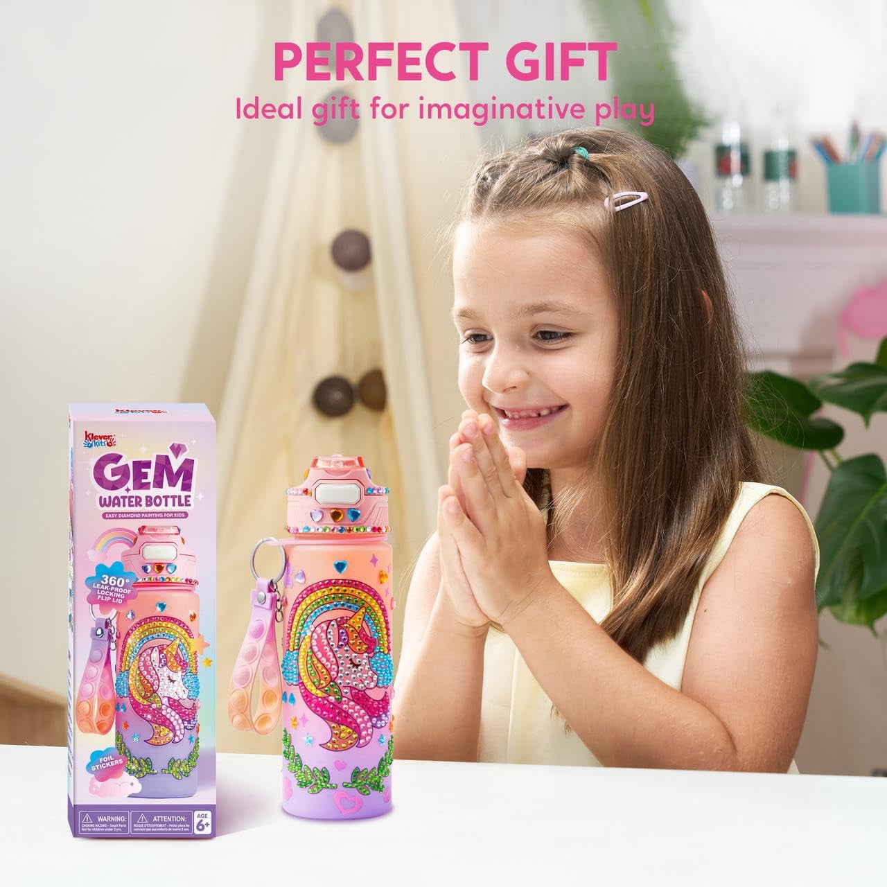 Joyfy Unicorn DIY Water Bottle Art and Craft Kit ,20 oz Girl's Water Bottle with Gem Stickers