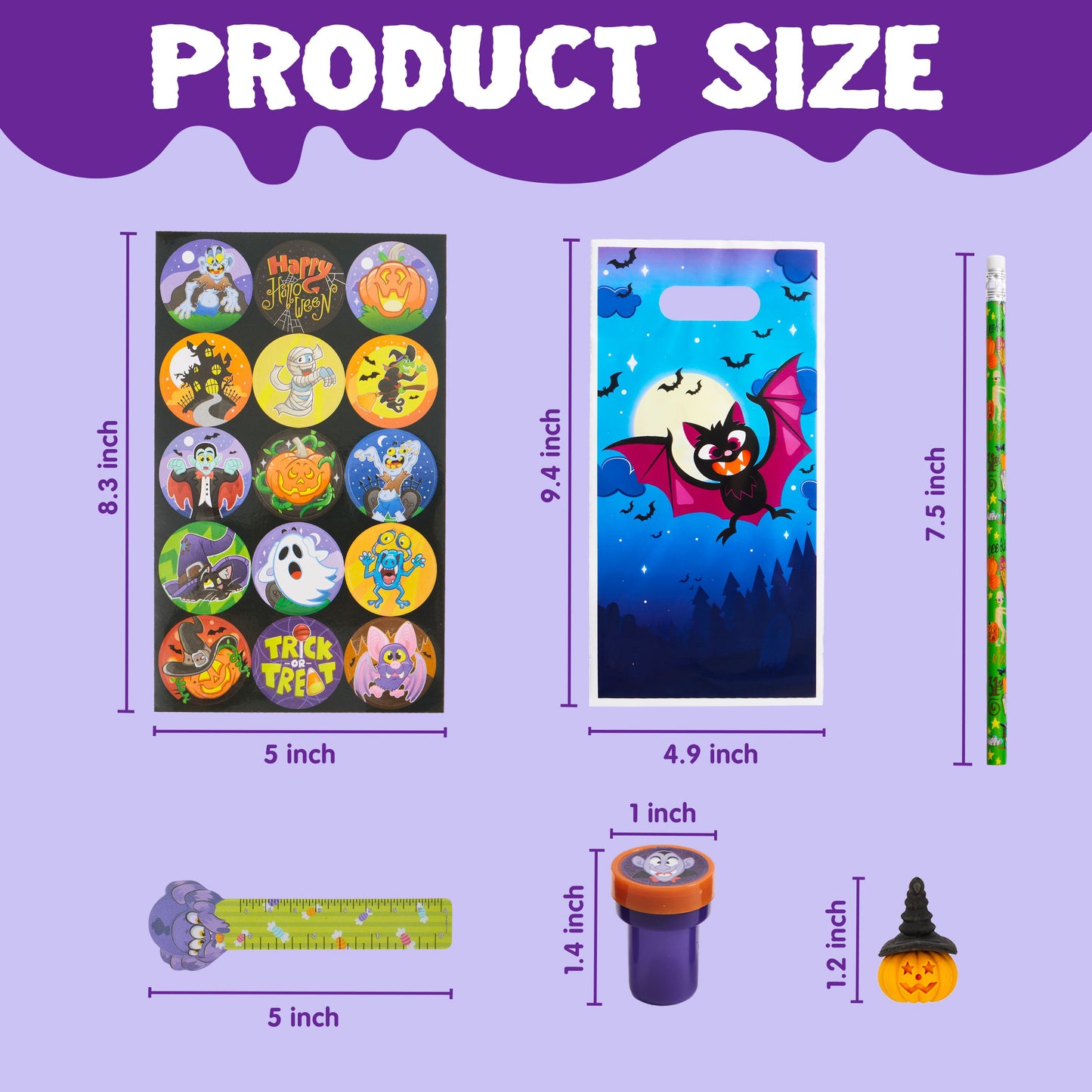 Joyfy 144 Pcs Halloween Stationery Set for Kids,Halloween Pencils Stickers Erasers Stamps Party Favors,Halloween Trick or Treat Bags,Halloween Gifts for Kids,Classroom Favors