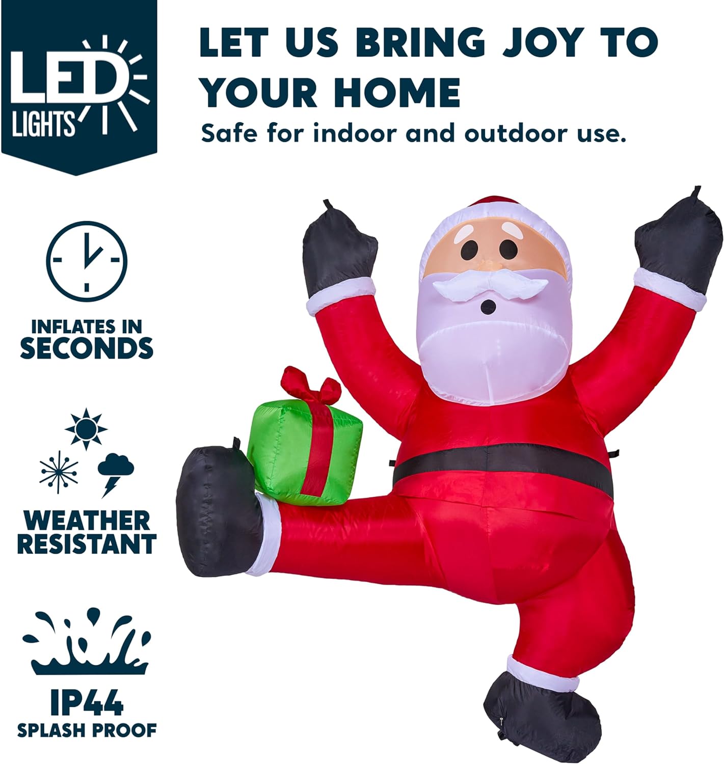 Joyfy 6 FT Christmas Inflatables Santa Outdoor Decorations,Christmas Climbing Santa with Gift Box Blow Ups Yard with Built-in LEDs for Holiday Party Garden Lawn Decor