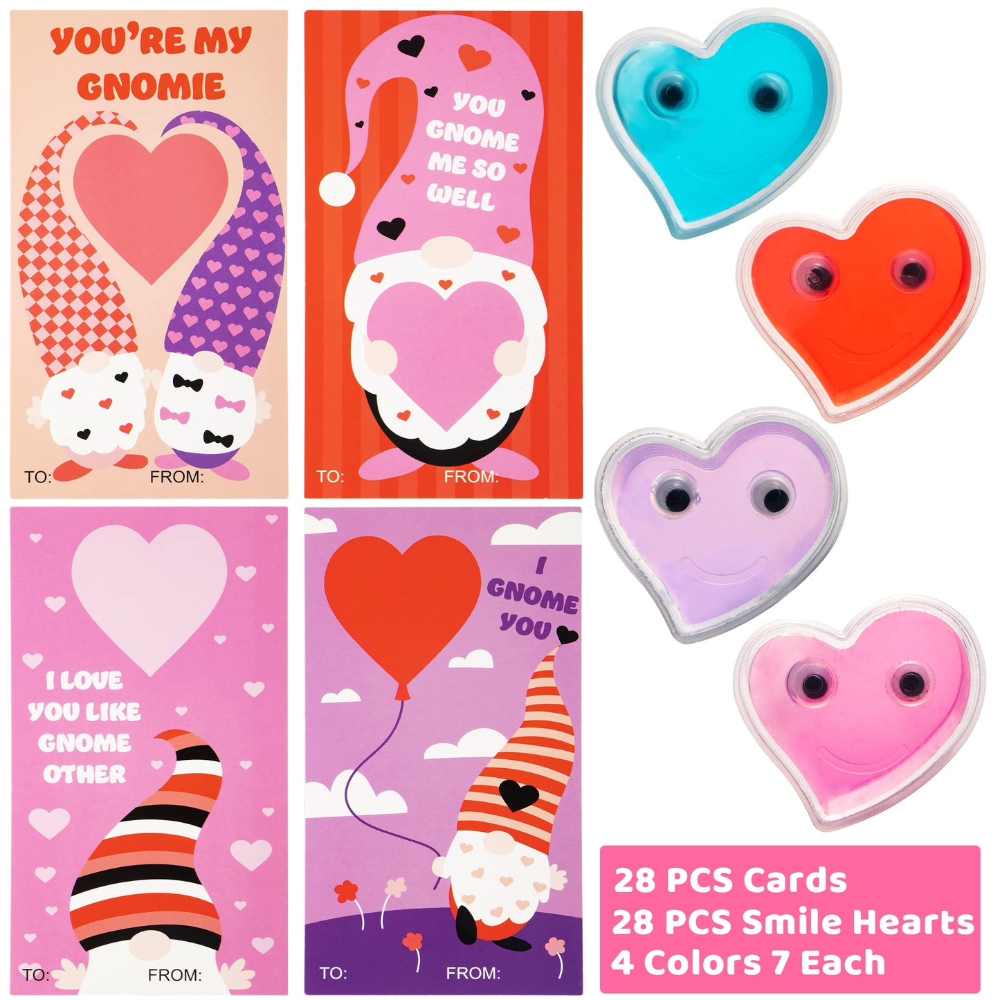 28 Packs Valentines Cards with Heart Shaped Slime for Kids, Stress Relief Fidget Toy Gifts Set for Boys Girls, Valentines School Classroom Exchange Card