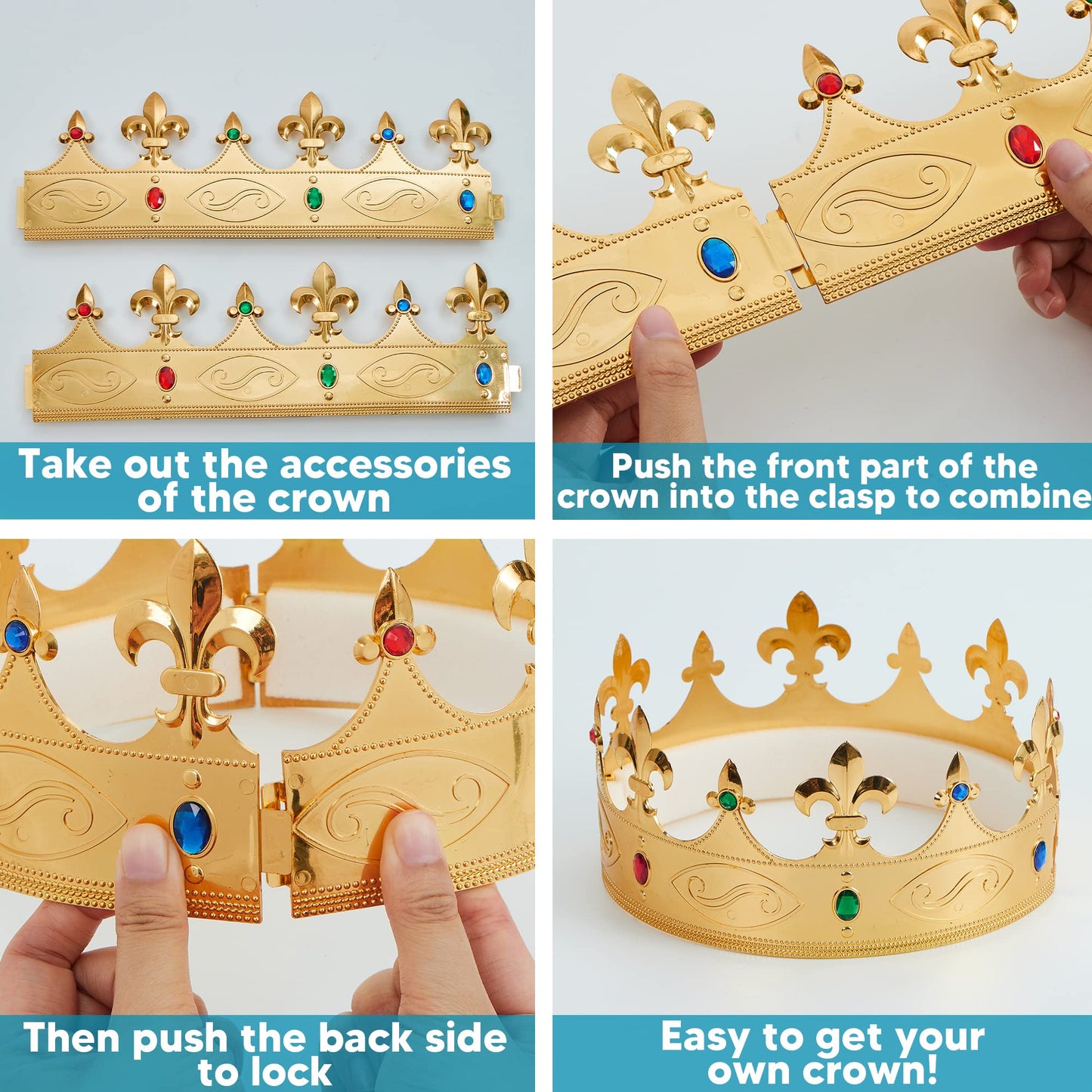 SYNCFUN Halloween Gold Crown Headband,Plastic Crown Party Hats King Queen Crown for Kids Men,Halloween Party Props Cosplay Accessories