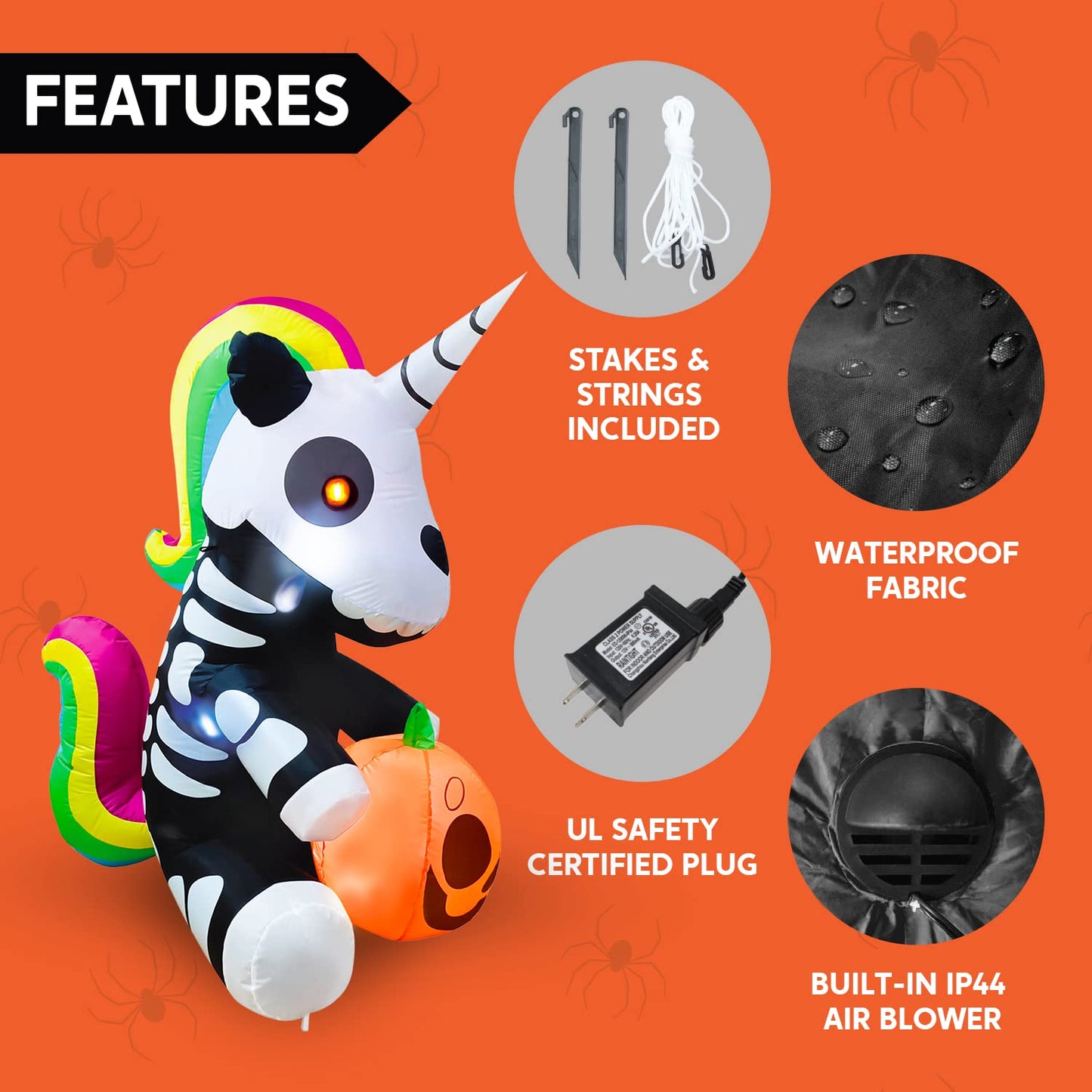 Syncfun 5 FT Halloween Inflatable Sitting Skeleton Unicorn with Build-in LEDs,Halloween Decorations Blow Up Yard decorations Outdoor Decorations