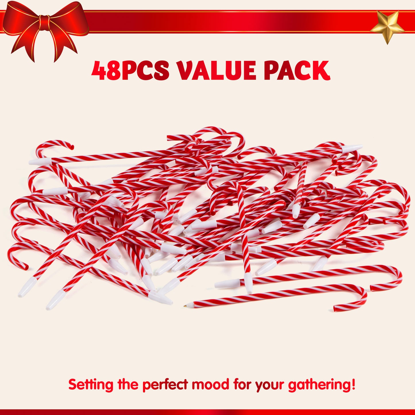Joyfy 48 Pcs Christmas Candy Cane Pen, Christmas Decoration