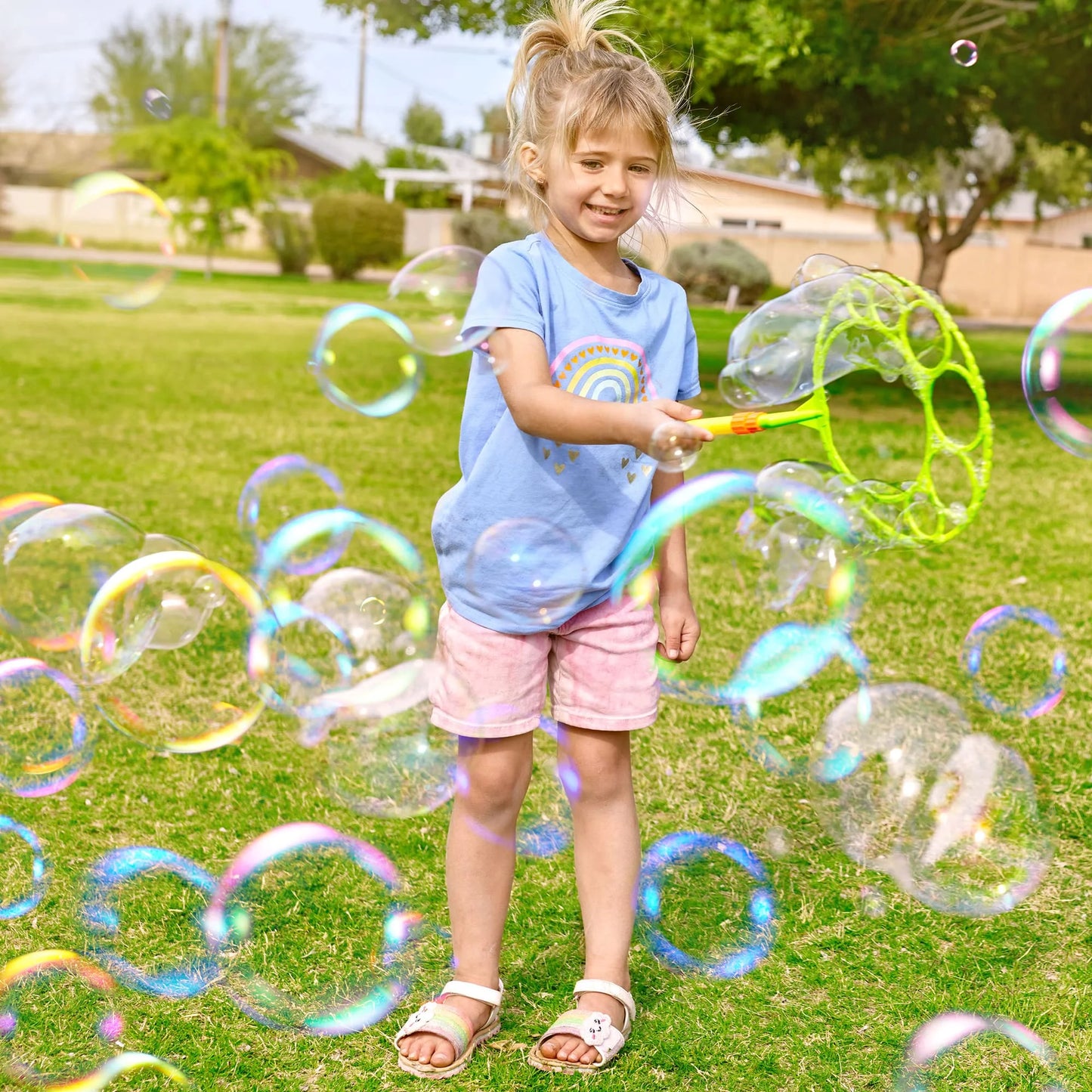 Syncfun 12pcs 21" Giant Bubble Wands Set with Tray for Kids, Summer, Outdoor Play, Birthday Party, Games, 6 Pcs Bubble Solution Suitable for All Age People