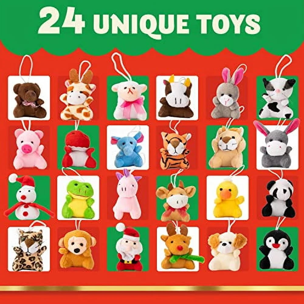 Syncfun 2024 Christmas Advent Calendar for Kids, 24 Days Countdown Advent Calendar Toys with 24 Different Plush Animals Toys For Girls, Kids Party Favors, Keychain, Xmas Gift