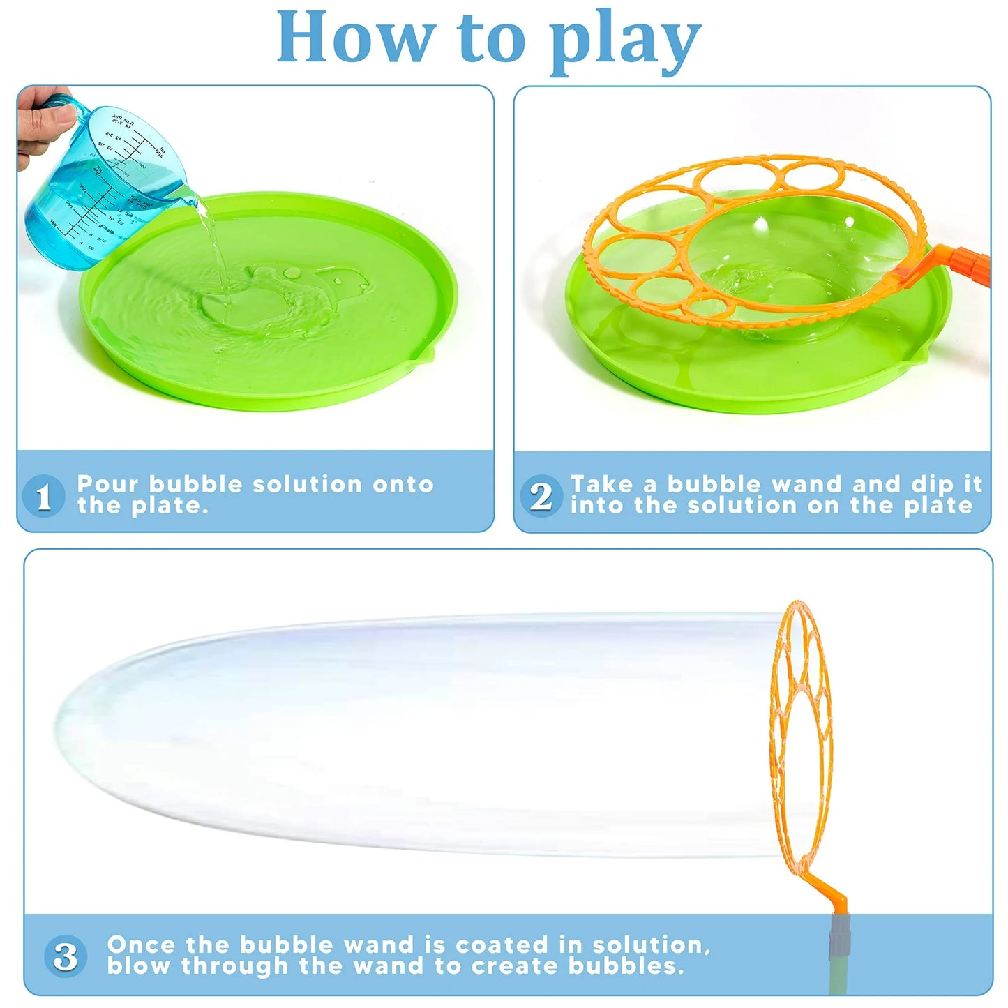 Syncfun 12pcs 21" Giant Bubble Wands Set with Tray for Kids, Summer, Outdoor Play, Birthday Party, Games, 6 Pcs Bubble Solution Suitable for All Age People