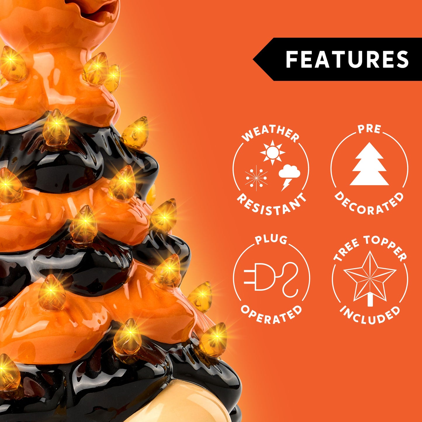 JOYIN 8.5 inch Halloween Decorations Ceramic Gnome Tree Decorations with Build-in LEDs,Light Up Pumpkin Table Decor Bedroom Indoor Centerpieces for Tables