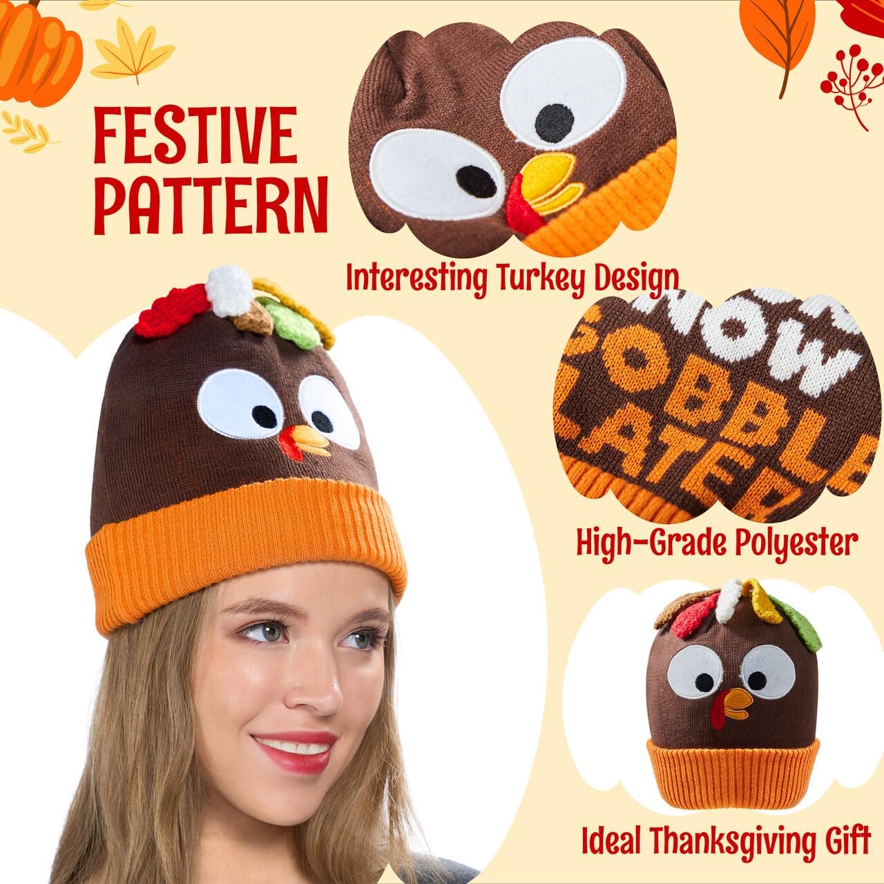 Joyfy Thanksgiving Turkey Hat, Turkey Beanie Hat for Women & Man,Thanksgiving Beanie Hat Party Hats, Thanksgiving Accessories & Carnival Cosplay,Thanksgiving Party Favor Supplies