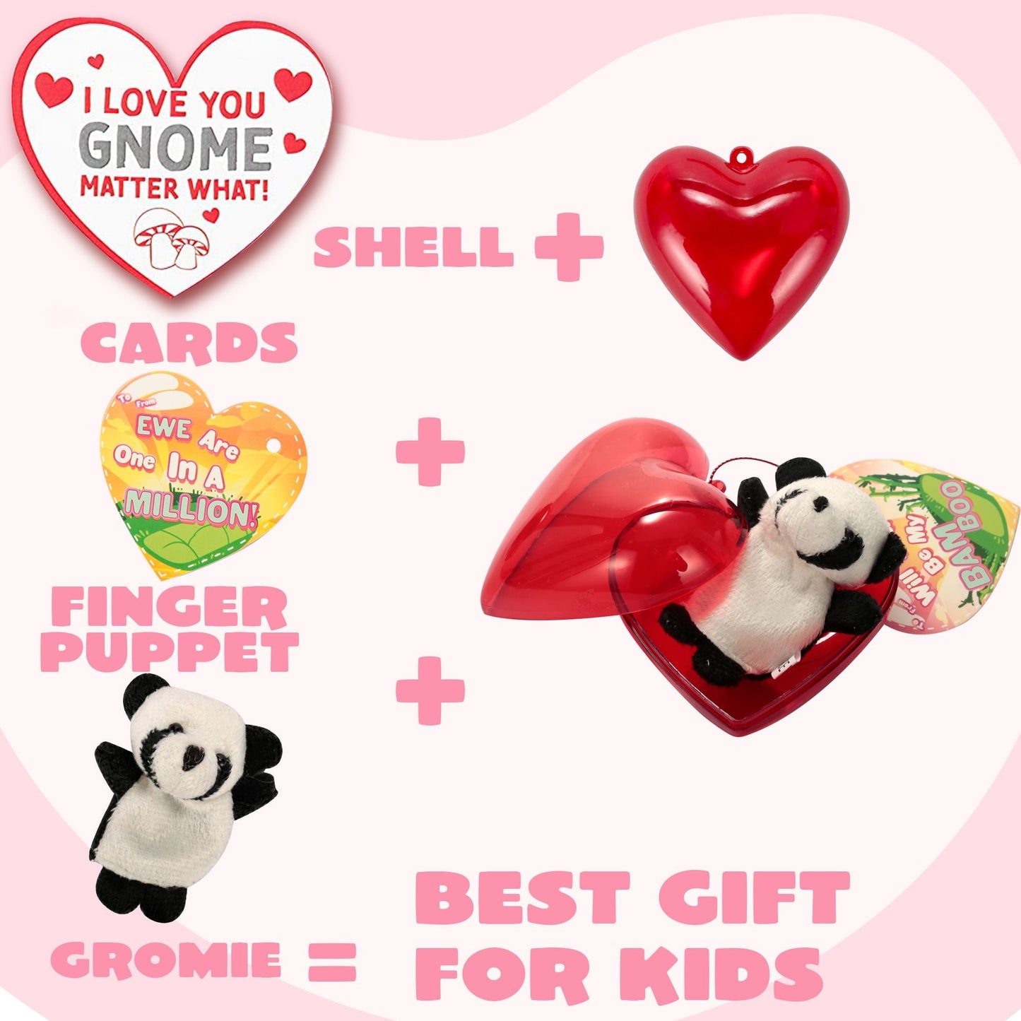 28-Pack Valentine's Day Pre-Assembled Hearts with Plush Animal Finger Puppets and Valentine's Day Cards for Kids