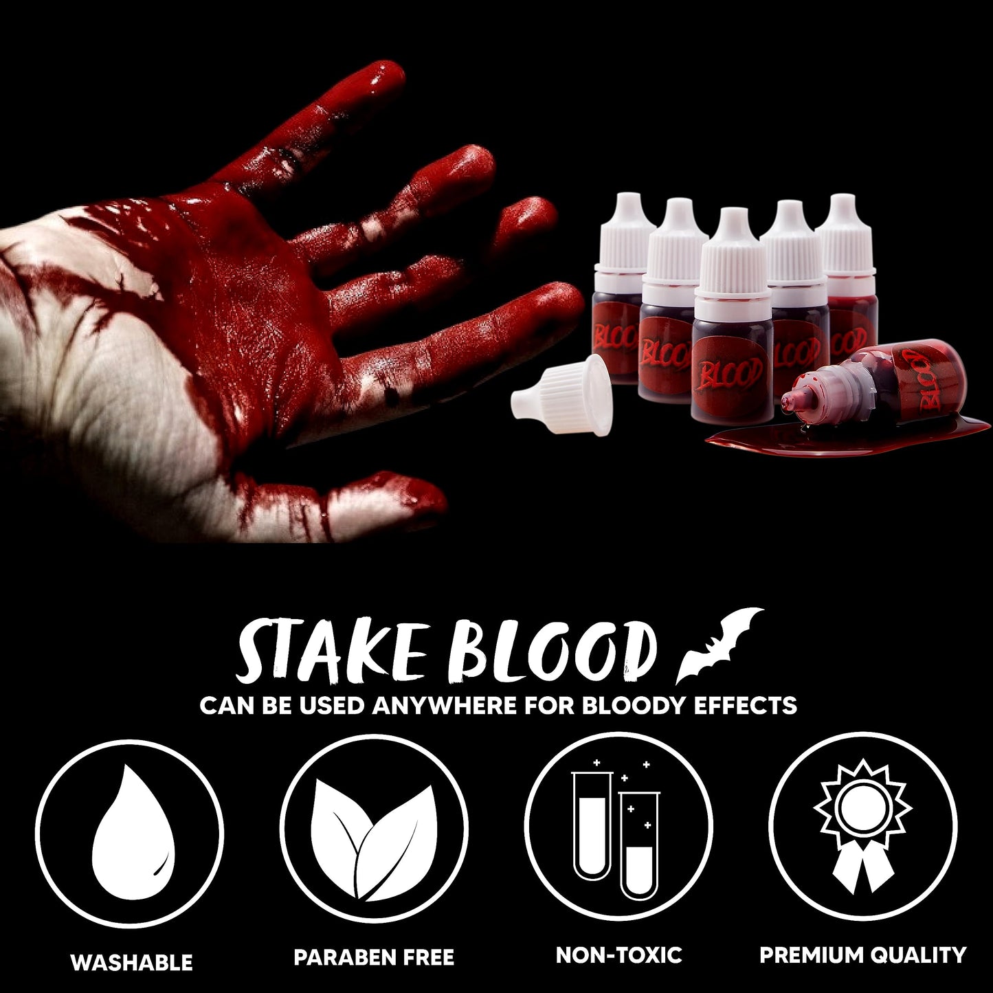 SYNCFUN 6 Pcs Halloween Fake Blood,Mini Vampire Blood Makeup Bottle,Halloween Blood Zombie Makeup,Vampire Makeup Kit for Adults,Halloween Costume Vampire Accessories