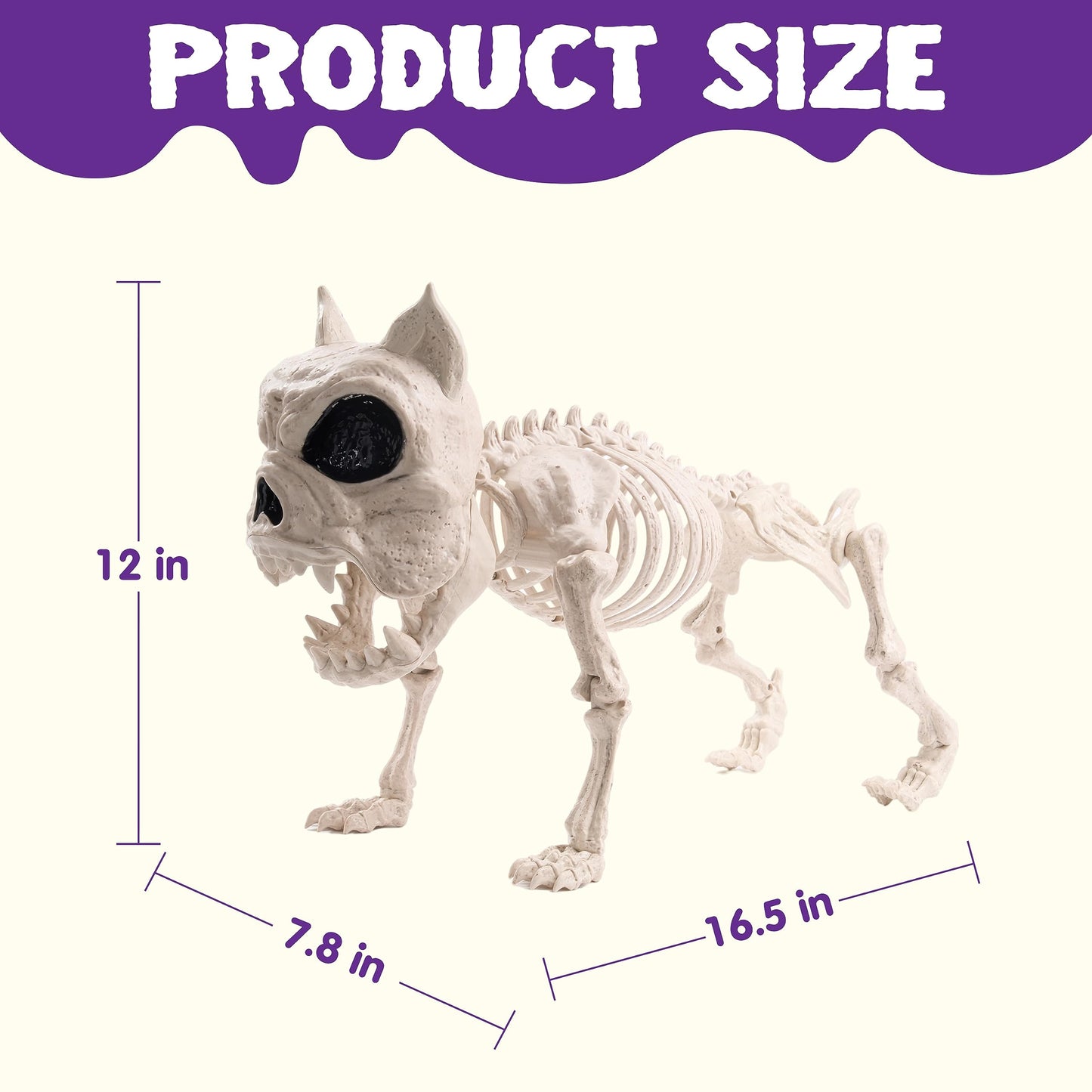 Joyfy 16 Inch Halloween Skeleton Dog Skeleton Halloween Decor,Pose-N-Stay Plastic Skeleton Bones with Posable Joints for Hallowmas Decoration Outdoor Haunted House Party