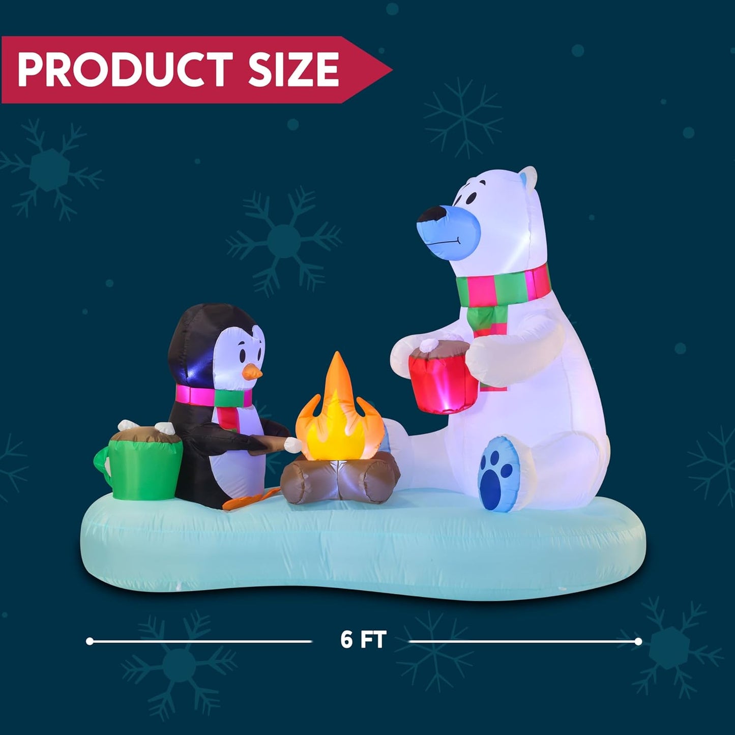 Joyfy 6 FT Christmas Inflatables Polar Bear and Penguin with Campfire Outdoor Decorations,Christmas Blow Ups Yard with Built-in LEDs for Holiday Party Garden Lawn Decor