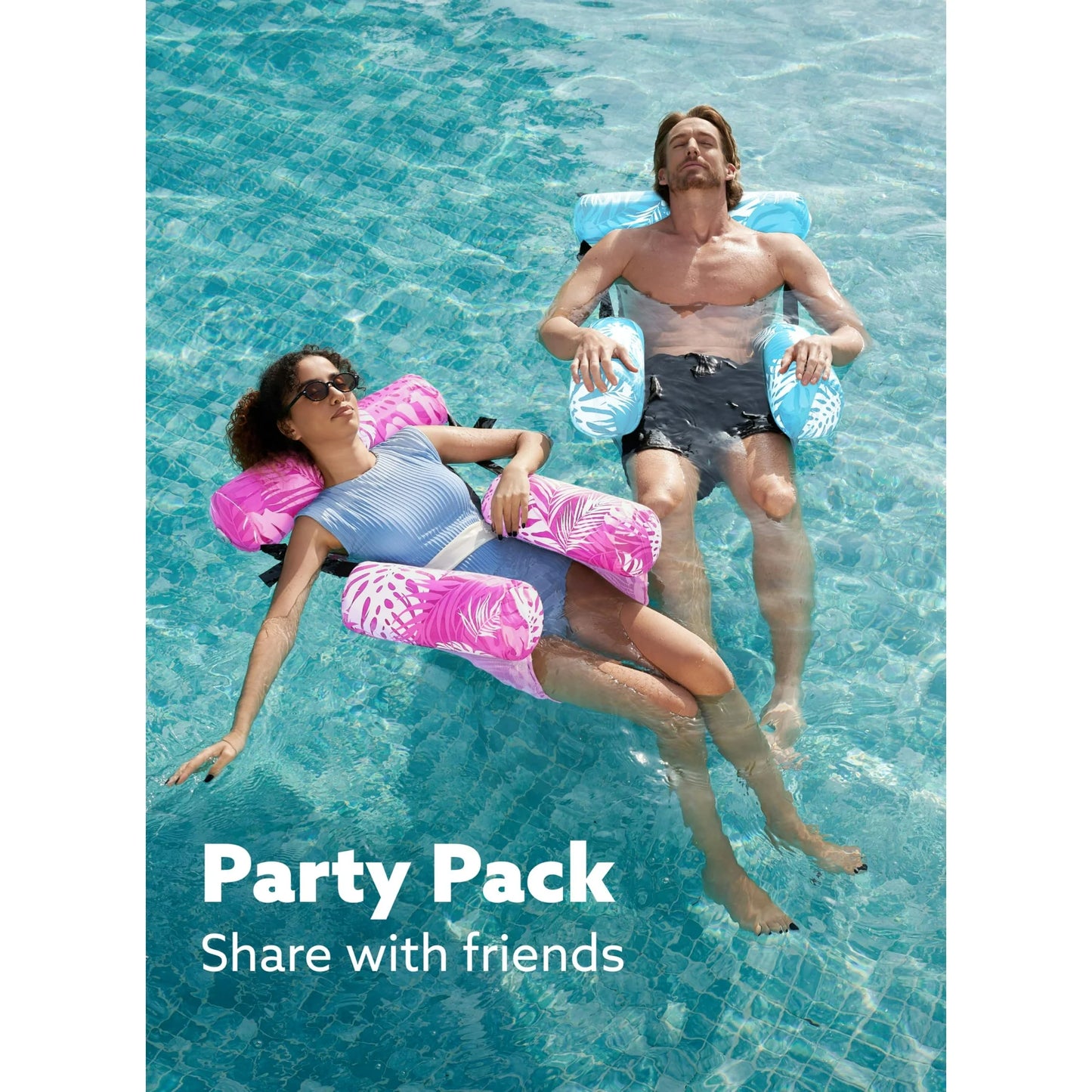 Syncfun 2 Pack Pool Floats Chairs Adult Inflatable Pool Lounge Chairs Hammock Water Floating Chair Tropical Plants Pattern Swimming Pool Float for Pool Party Summer Water Fun