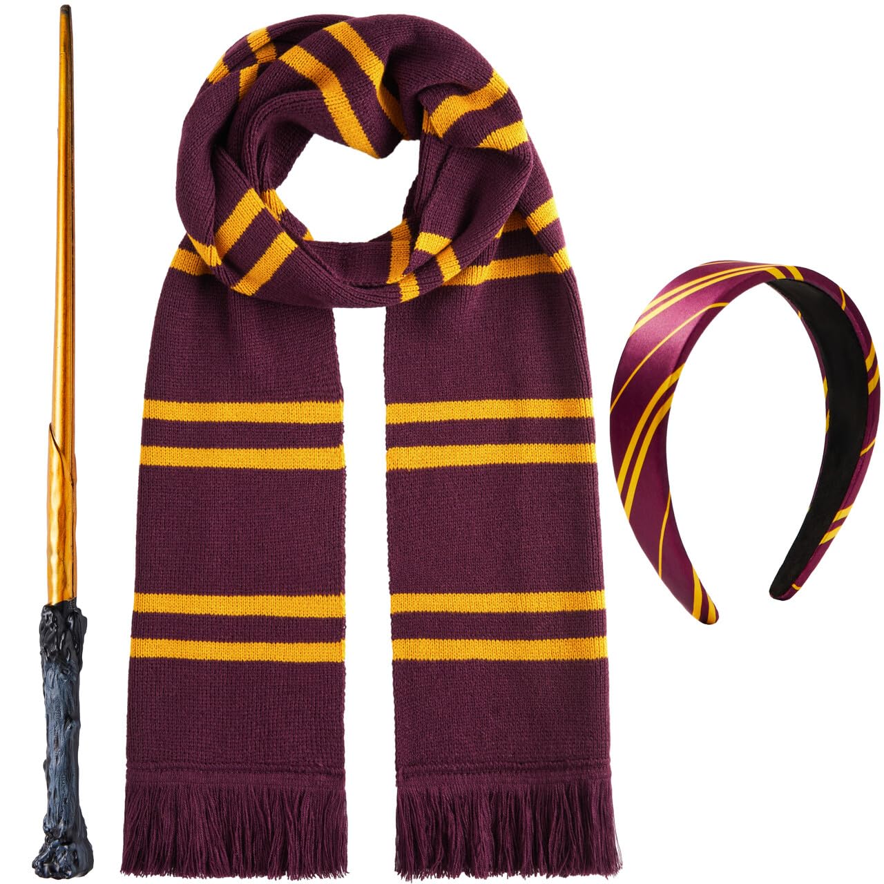 SYNCFUN 3 Pcs Halloween Wizard Costume Accessories Set with Tie Wand,and Headbands,Cosplay Accessories for Kids and Adults Dress Up