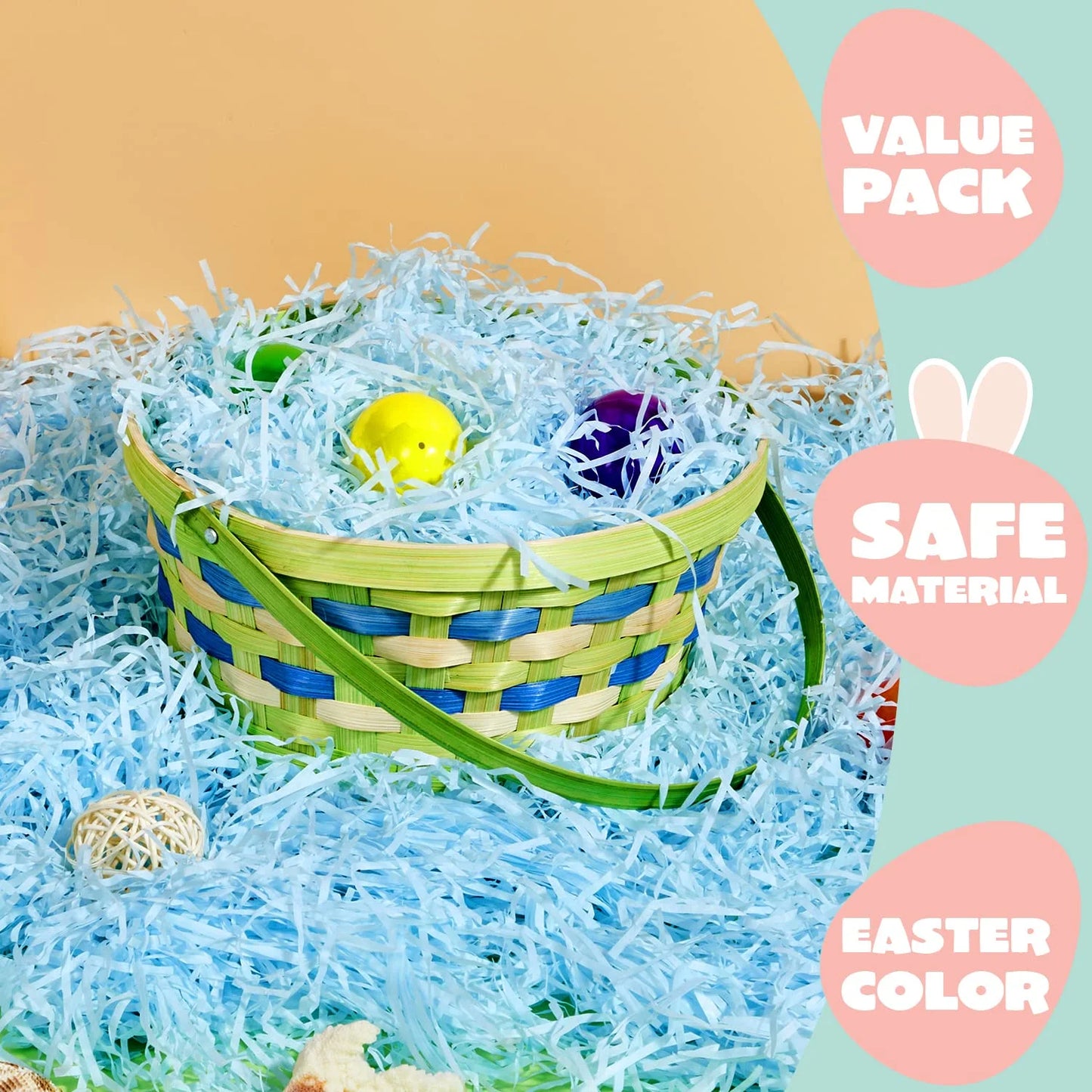 Joyfy 1000g (36oz ) Easter Grass for Baskets,Pink Yellow Sky Blue Green Recyclable Shredded Paper Easter Hunt,Party Decor