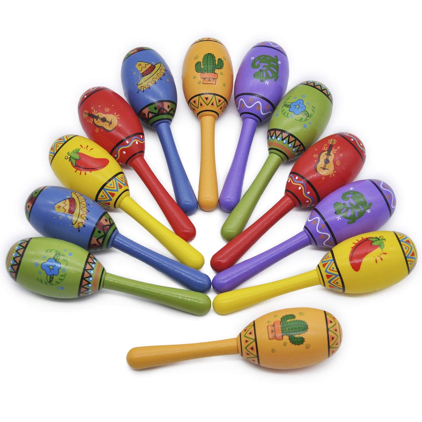 12 mini wooden carnival Maracas, 6 designed Mexican carnival noise generators, Cinco De Mayo party discounts