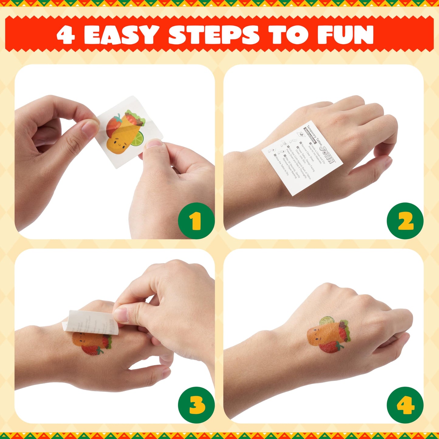 144 pieces of Cinco De Mayo Mexico themed party temporary tattoo set, carnival party fake tattoo stickers, straw hats