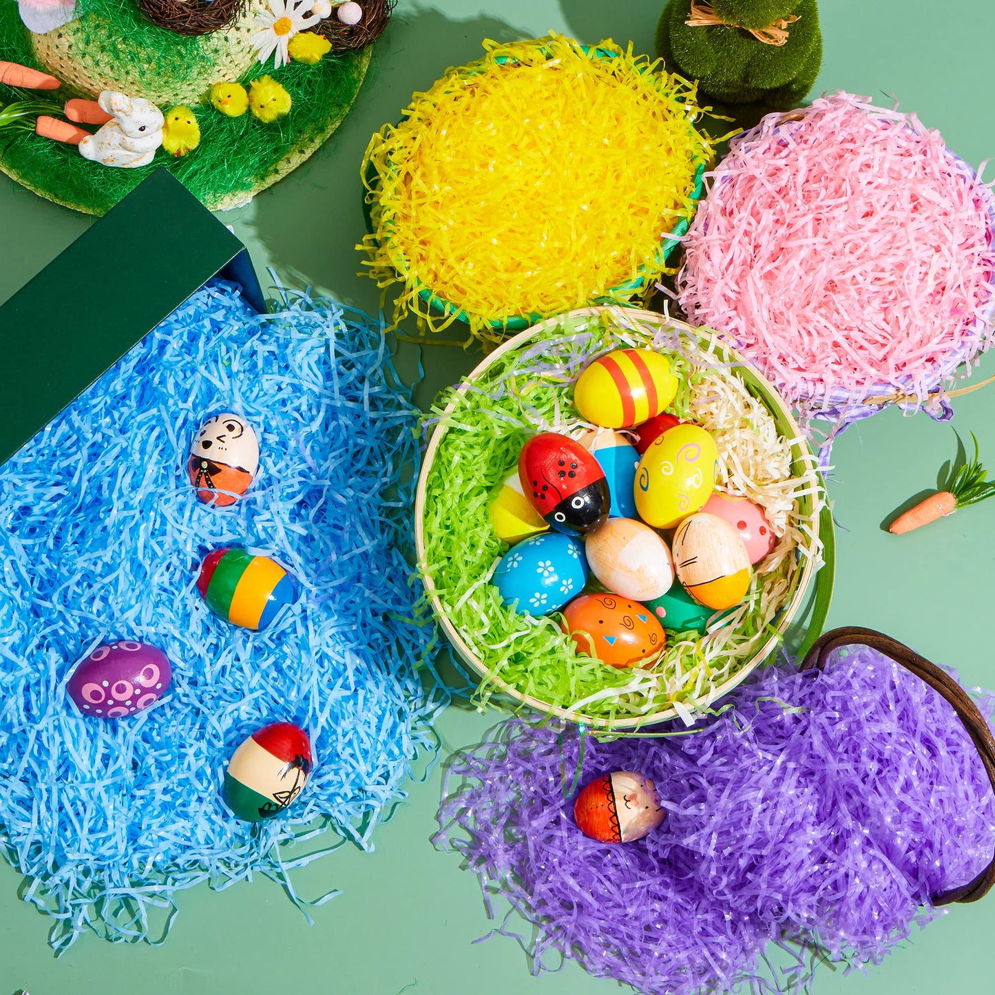 Joyfy 12 Oz Easter Plastic Grass in 6 Colors, Easter Shred Packaging Filler for Easter Basket Filling, Gift Wrapping, Easter Egg Stuffer Party Supplies