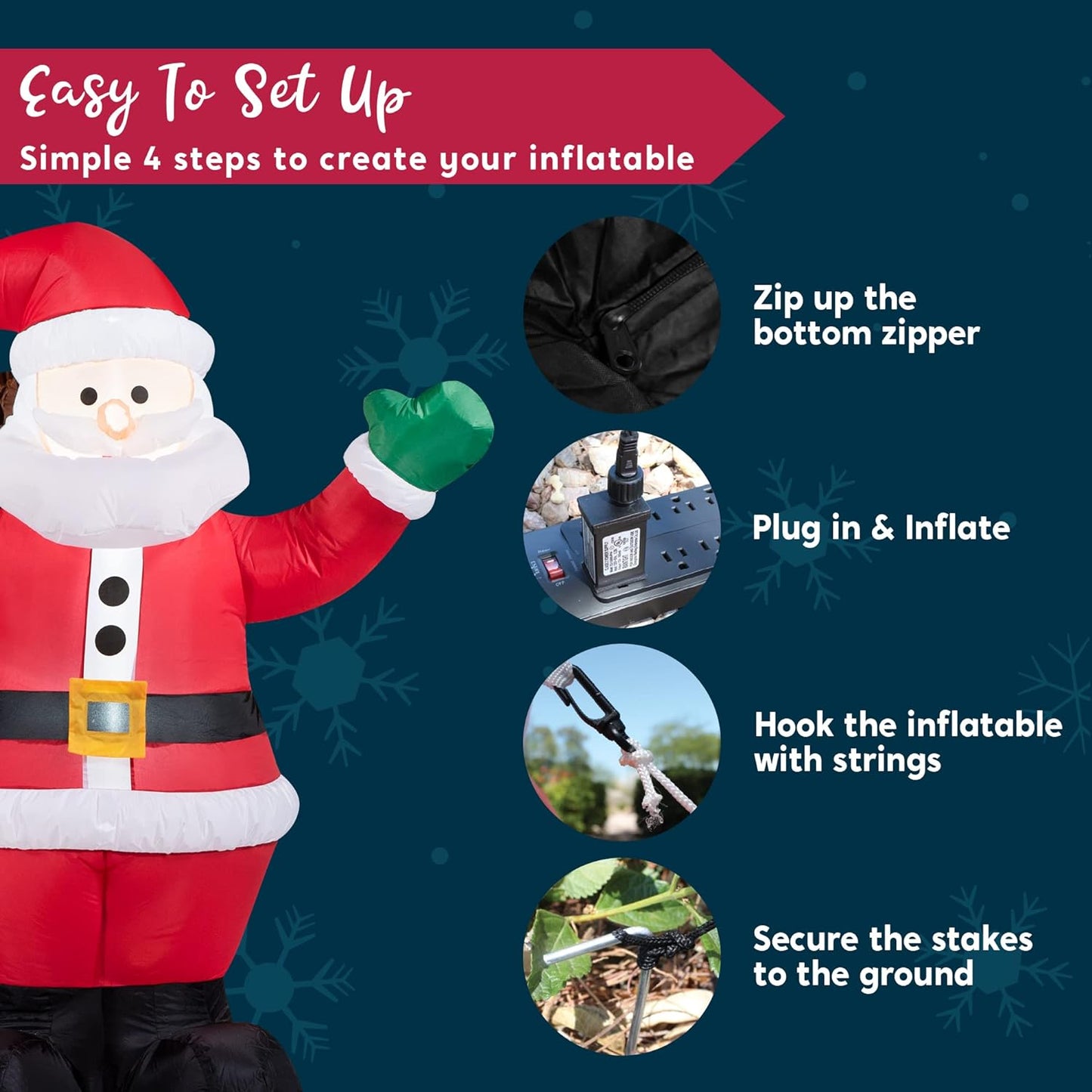 Joyfy 6 ft Christmas Inflatables Santa Outdoor Decorations,Santa with Gift Bag Blow Ups Yard Christmas with Built-in LEDs for Holiday Party Garden Lawn Decor