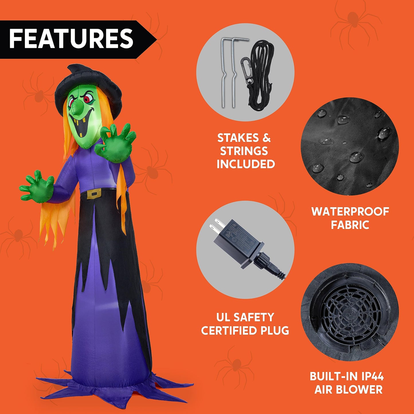 Syncfun 12 FT Halloween Inflatable Giant Witch Decoration with Built-in LEDs,Witch Halloween Decorations Outdoor Blow Up Yard Lawn Decoration