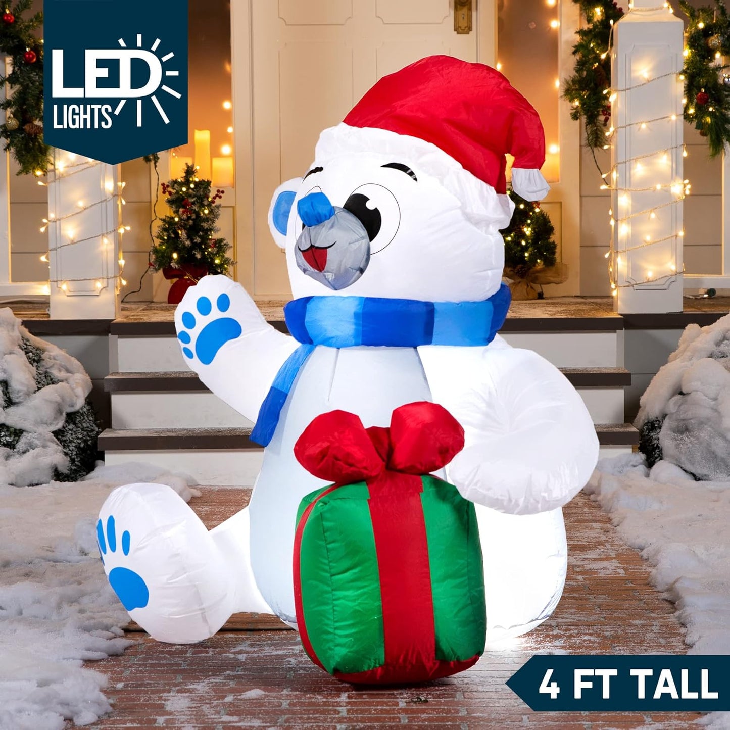 Joyfy 4 ft Christmas Inflatables Polar Bear,Polar Bear Christmas Blow Ups Outdoor Yard Decorations with Built-in LEDs for Holiday Party Garden Lawn Decor