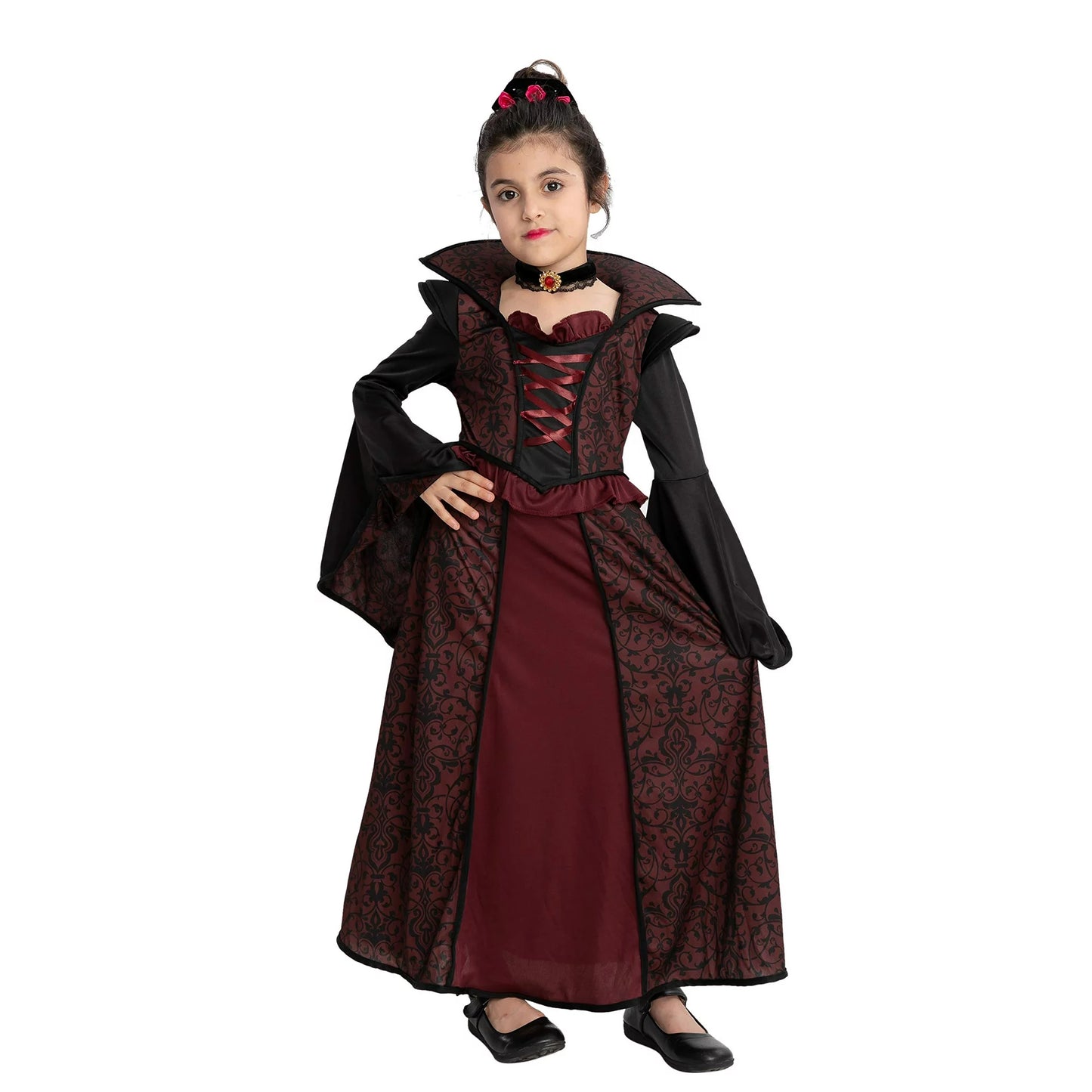 Spooktacular Creations Royal Vampire Costume Set for Girls Halloween Dress Up Party, Role-Playing, Carnival Cosplay, Vampire-Themed Party for 8-10 Years Old