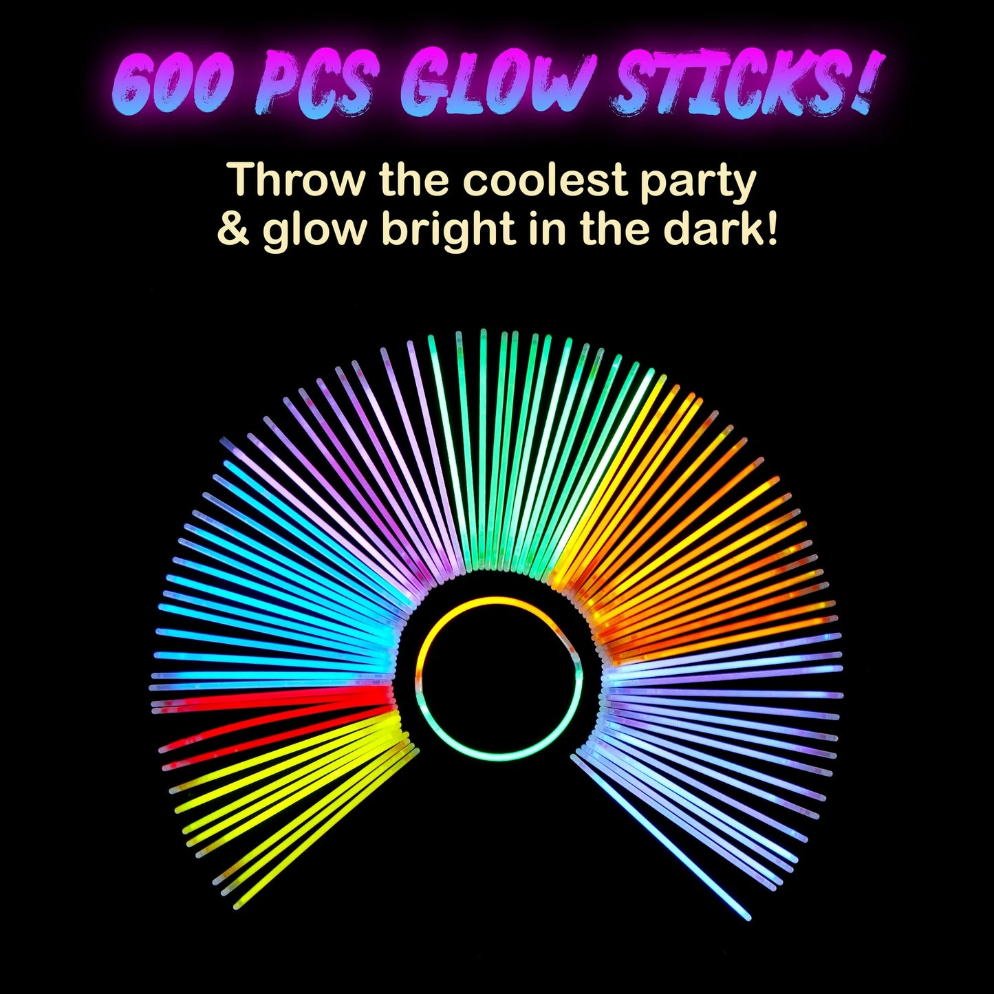 600 Pcs Glow Sticks Bulk, 8" Glow in The Dark Neon Party Supplies, Glow Bracelets and Necklaces Party Pack