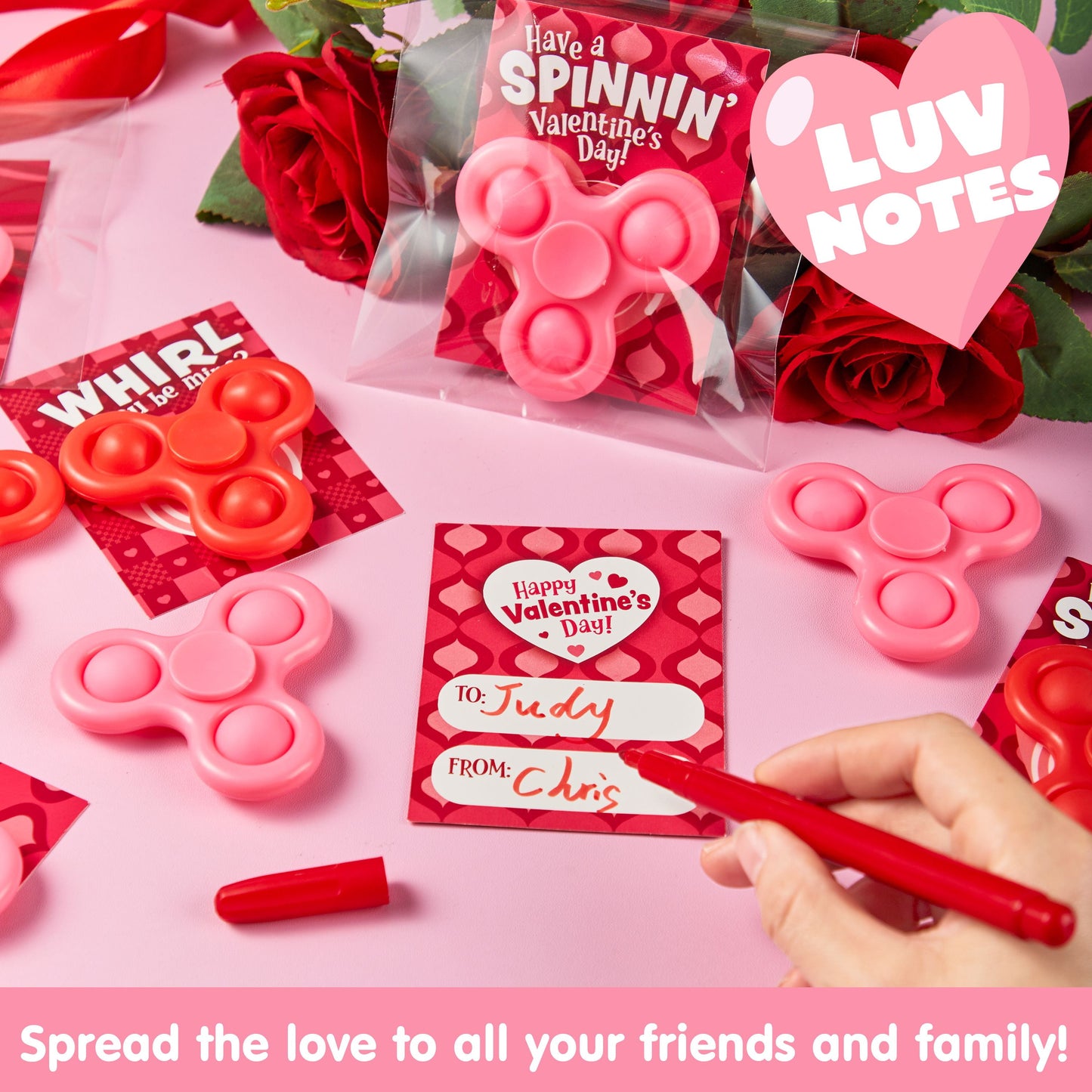 30 Packs Valentine's Day Gift Cards with Fidgets Spinners, Pop Bubble Spinners Fingertip Toys, Stress Relief Fidget Toys for Kids Valentine's Party Favors, School Prize and Goody Bag Filler
