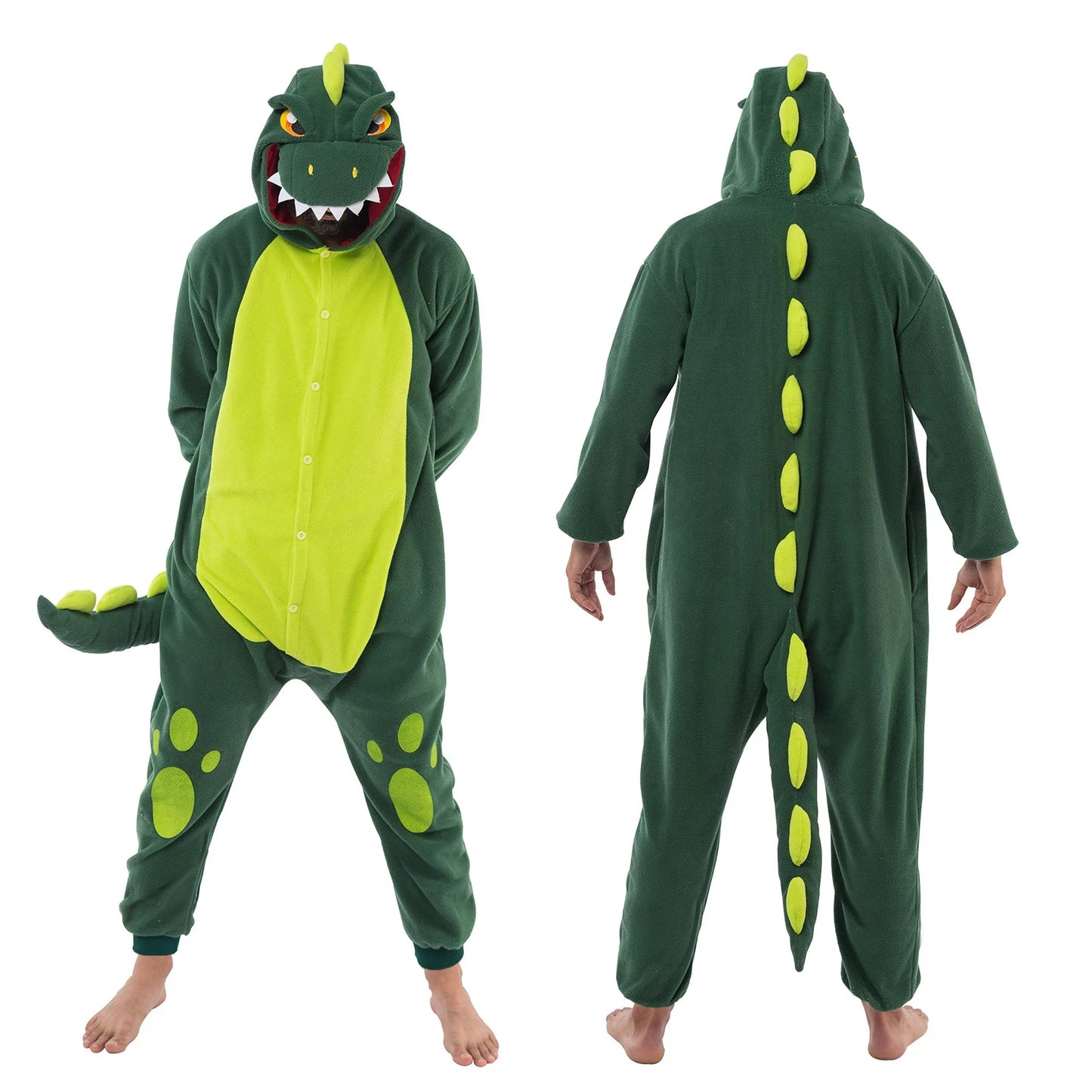 Spooktacular Creations Dinosaur Pajamas Plush for Adult, Halloween Costume for Dress Up Cosplay, Unisex Dinosaur Suit Cute Green-XL