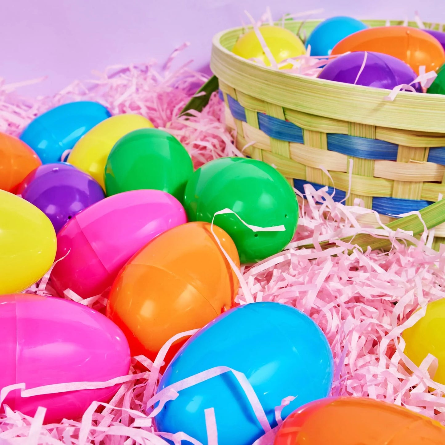 SYNCFUN 100 pcs 3.15" Unfilled Easter Eggs, Empty Plastic Easter Eggs Bulk Fillable with Candy, Treats, Presents For Toy Basket Party Favor, Easter Decorations