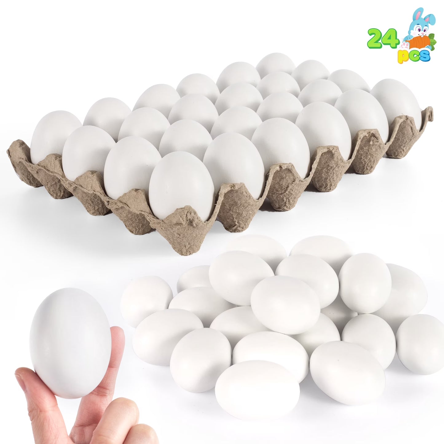 Joyfy 24 Pcs Easter Egg,2.36 Easter Unpainted White Eggs Wooden Decorating for Kids DIY Paint Your Own Egg Decor,Easter Craft,Easter Eggs Hunt,Easter Basket Stuffers,School Activities Supplies