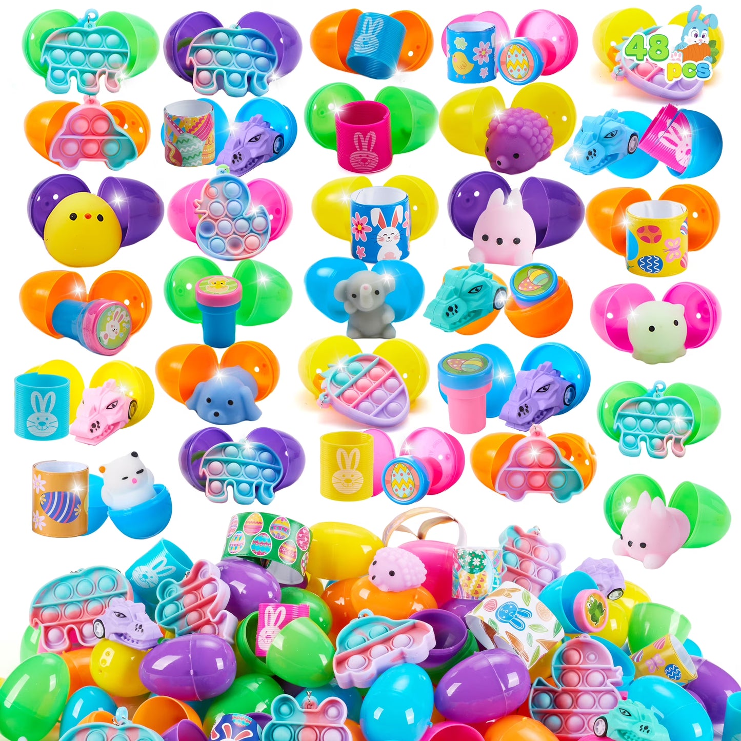 Joyfy 48 Packs Prefilled Easter Egg,Easter Egg with Mochi and pop Bubble Toys Inside,Easter Basket Stuffers for Kids Easter Basket Classroom Exchange Toddler Boys Girls