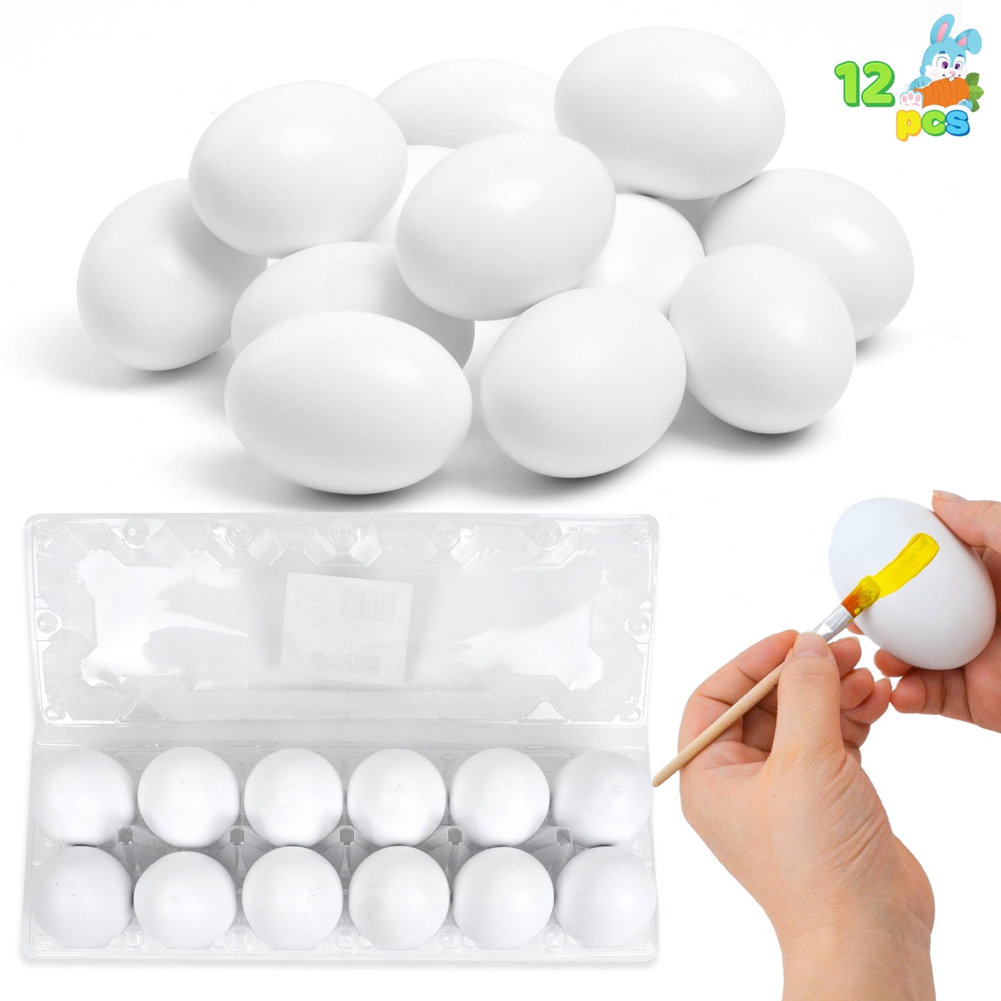 Joyfy 12 Pcs Easter Egg,2.36 Easter Unpainted White Eggs Wooden Decorating for Kids DIY Paint Your Own Egg Decor,Easter Craft,Easter Eggs Hunt,Easter Basket Stuffers,School Activities Supplies