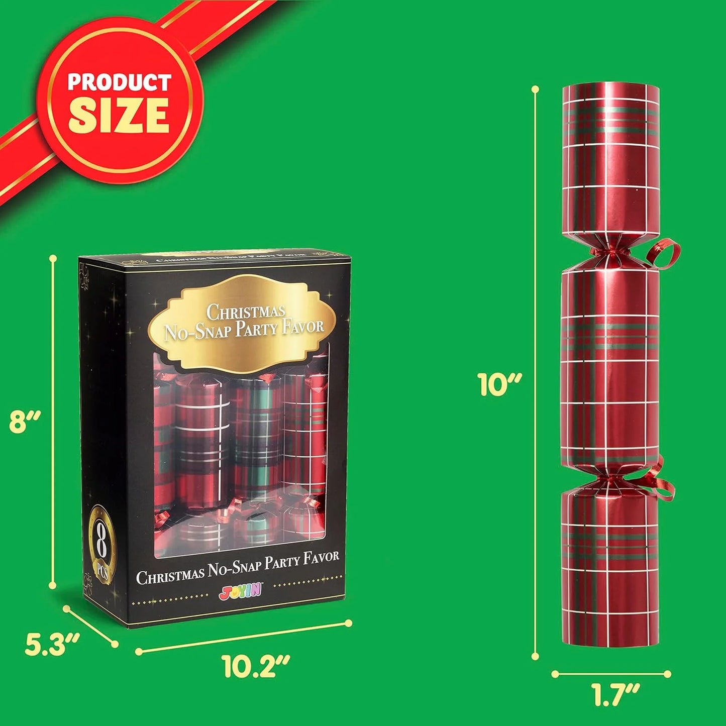 Joyfy 8 Pack Christmas Non-Snap Party Favor, Red Check Plaid Party Table Favor Includes Party Hat, Jokes & Gifts, Xmas Gifts Prizes for Christmas Holiday Dinner Traditions Party Supplies