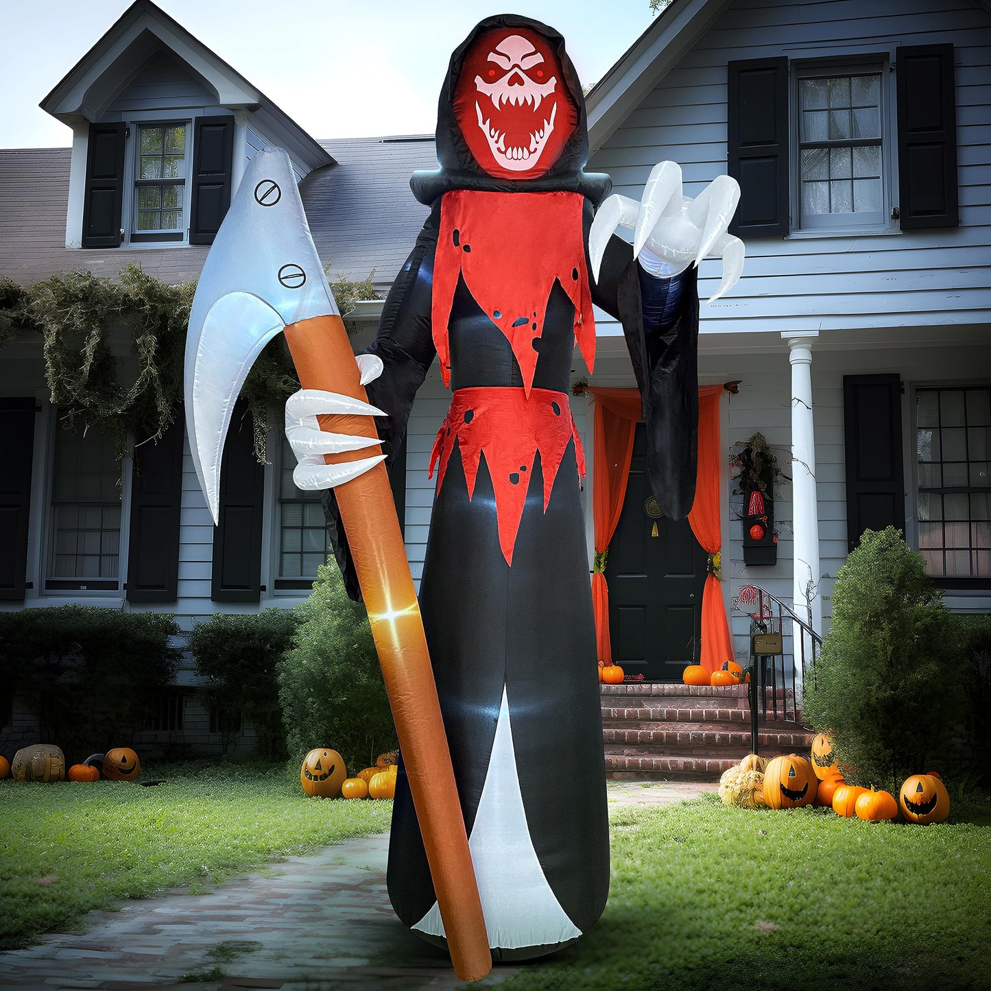 Syncfun 12 FT Halloween Inflatable Giant Grim Reaper Decoration with Built-in LEDs,Grim Reaper with Scythe Halloween Decorations Outdoor Blow Up Yard Lawn Decoration