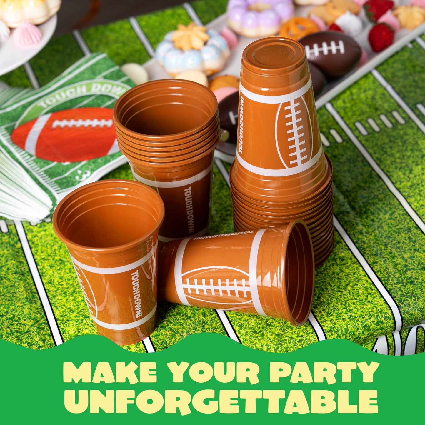 24-Pack Party Cups Bulk, 16 oz Football Disposable Plastic Cups Festive Tableware for Football Themed Party Supplies, Decorations, Party Drink Cups