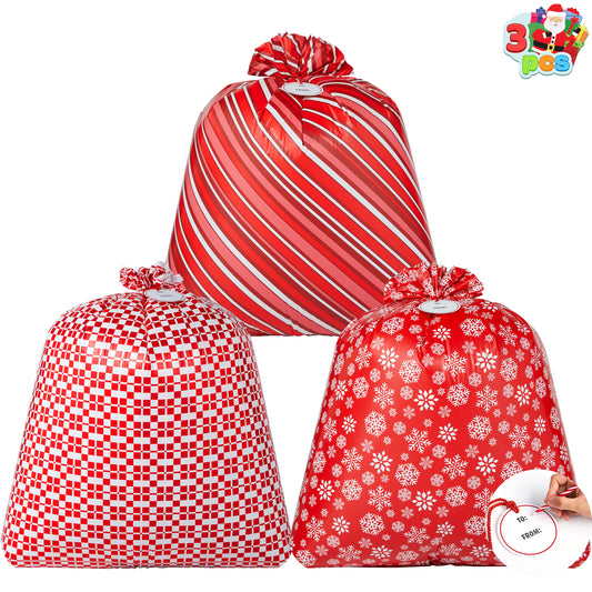 3 PCS 44 * 36 Jumbo Christmas Plastic Gift Bags, Extra Large Gift Bags for Xmas Presents, Huge christmas present Bags for Holiday Decorations, Toys, Carry-on Luggage and Christmas parties