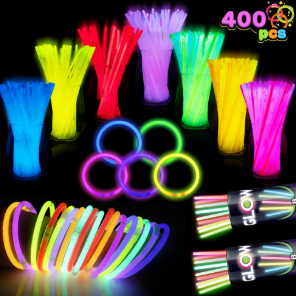 Joyfy 400 Pcs Glow Sticks Bulk 8" Bracelets Necklaces Glow in the Dark Glowsticks Super Bright Light Up Party Favors Neon Party Supplies for Halloween Christmas Easter