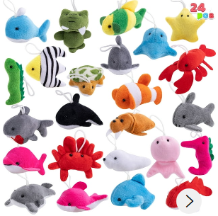 SYNCFUN 24 Pcs Mini Stuffed Animal Small Plush Toy Party Favors Sea Animals Pinata Fillers for Kids, Carnival Prizes, School Gifts, Birthday Party Supplies