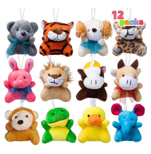 Joyfy 12 Pcs Mini Plush Toy Small Stuffed Animals Kids Party Favors, Pinata Fillers, Animals Keychain Decoration for Boys Girls, Birthday Supplies