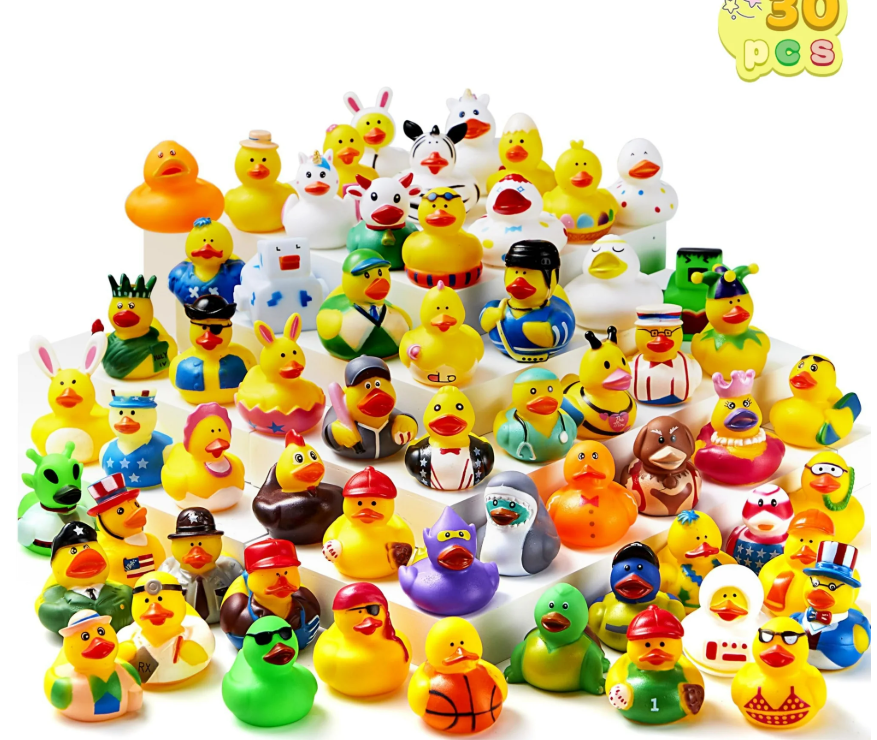 Joyfy 30 Pcs Rubber Ducks, Random Assortment Mini Rubber Duckie Toys for Kids Baby Bath Pool Toys, Christmas & Birthday Gifts, Party Favors for Halloween, Easter Egg Fillers