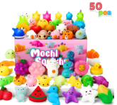 Joyfy 50 Pcs Mochi Squishy Toys Set Mini Mochi Party Favors for Kids & Adults Kawaii Fidget Toys for Stress Relief, Small Prize Box Toys for Kids Classroom, Pinata Stuffers