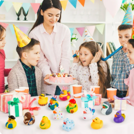 Joyfy 15 Pcs Rubber Ducks, Random Assortment Mini Rubber Duckie Toys with Mesh Carry Bag for Kids Baby Bath Shower Toys, Birthday Gifts, Summer Beach Pool Activity, Party Favors