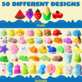 Joyfy 50 Pcs Mochi Squishy Toys Set Mini Mochi Party Favors for Kids & Adults Kawaii Fidget Toys for Stress Relief, Small Prize Box Toys for Kids Classroom, Pinata Stuffers