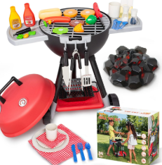 SYNCFUN 34 PCS Pretend Play Toy BBQ Grill Set, Kitchen Toy Set, Cooking Toy Set, Little Chef Play, Kids Grill Playset Interactive BBQ Toy Set for Kids, Christmas Birthday Gift for Boys Girls Kids