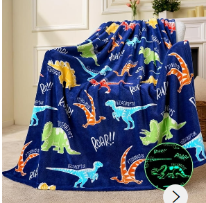 Joyfy Glow in The Dark Dinosaur Blanket for Kids Gifts for Boys 50" x 60" Soft Cozy Flannel Kids Throw Blanket